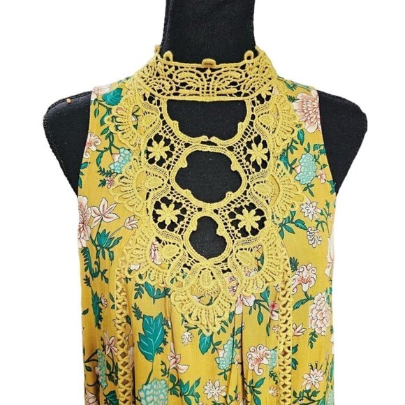 Entro Babydoll Bohemian Mini Sundress with Lace Collar Accents, Size Medium - Picture 2 of 7